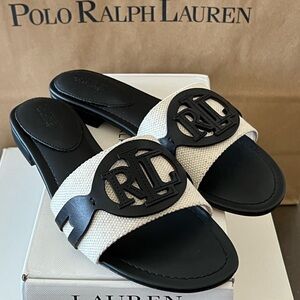 LAUREN Ralph Lauren ALEGRA Women's Slides, Black/Natural, US7.5